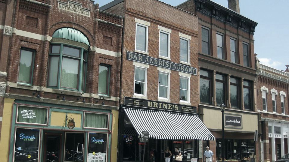 Small shops along a brick main street